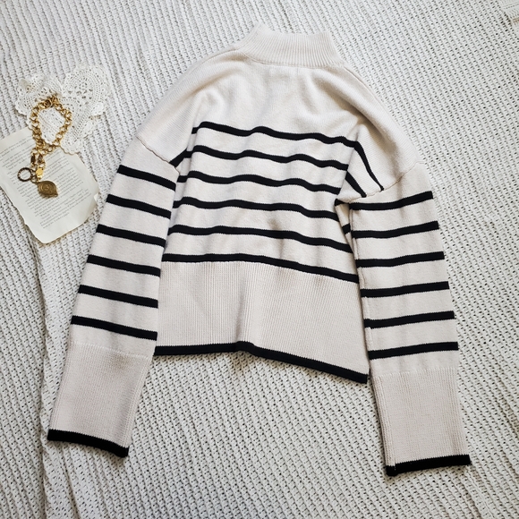Sincerely Jules Cream and Black Striped Turtleneck Sweater - Picture 2 of 5